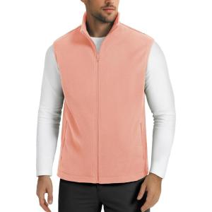 imageMAGCOMSEN Mens Fleece Vest Lightweight Zip Up Winter Vests Outerwear Warm Polar Sleeveless Jacket with Pockets Casual GolfApricot