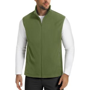 imageMAGCOMSEN Mens Fleece Vest Lightweight Zip Up Winter Vests Outerwear Warm Polar Sleeveless Jacket with Pockets Casual GolfArmy Green