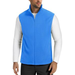 imageMAGCOMSEN Mens Fleece Vest Lightweight Zip Up Winter Vests Outerwear Warm Polar Sleeveless Jacket with Pockets Casual GolfAzure