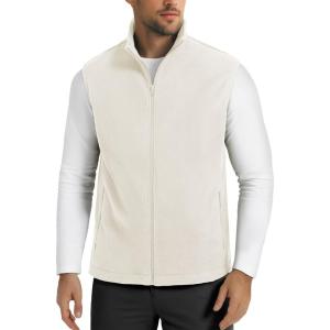 imageMAGCOMSEN Mens Fleece Vest Lightweight Zip Up Winter Vests Outerwear Warm Polar Sleeveless Jacket with Pockets Casual GolfBeige