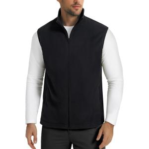 imageMAGCOMSEN Mens Fleece Vest Lightweight Zip Up Winter Vests Outerwear Warm Polar Sleeveless Jacket with Pockets Casual GolfBlack