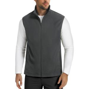 imageMAGCOMSEN Mens Fleece Vest Lightweight Zip Up Winter Vests Outerwear Warm Polar Sleeveless Jacket with Pockets Casual GolfDark Grey