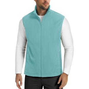 imageMAGCOMSEN Mens Fleece Vest Lightweight Zip Up Winter Vests Outerwear Warm Polar Sleeveless Jacket with Pockets Casual GolfGrey Green