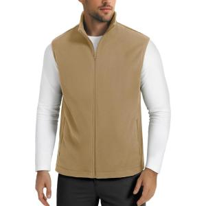 imageMAGCOMSEN Mens Fleece Vest Lightweight Zip Up Winter Vests Outerwear Warm Polar Sleeveless Jacket with Pockets Casual GolfKhaki