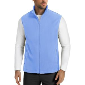 imageMAGCOMSEN Mens Fleece Vest Lightweight Zip Up Winter Vests Outerwear Warm Polar Sleeveless Jacket with Pockets Casual GolfLight Blue