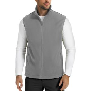 imageMAGCOMSEN Mens Fleece Vest Lightweight Zip Up Winter Vests Outerwear Warm Polar Sleeveless Jacket with Pockets Casual GolfLight Grey