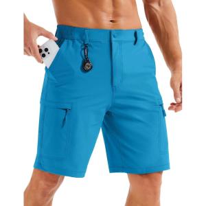 imageMAGCOMSEN Mens Hiking Cargo Shorts Quick Dry Lightweight 9quot Golf Shorts Summer Casual Work Outdoor with 5 Zipper PocketsLake Blue