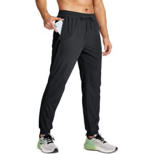 imageMAGCOMSEN Mens Joggers with Zipper Pockets Lightweight Hiking Sweatpants Athletic Pants for Men Running Workout Traning GymBlack