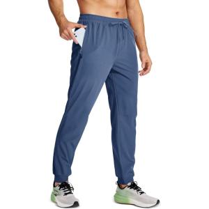 imageMAGCOMSEN Mens Joggers with Zipper Pockets Lightweight Hiking Sweatpants Athletic Pants for Men Running Workout Traning GymBlue Grey