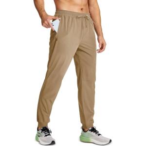 imageMAGCOMSEN Mens Joggers with Zipper Pockets Lightweight Hiking Sweatpants Athletic Pants for Men Running Workout Traning GymKhaki