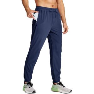 imageMAGCOMSEN Mens Joggers with Zipper Pockets Lightweight Hiking Sweatpants Athletic Pants for Men Running Workout Traning GymNavy