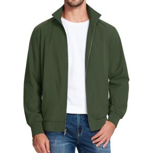 imageMAGCOMSEN Mens Lightweight Bomber Jacket Windproof Water Resistant Zip Up Coat Stand Up Collar Windbreaker with 3 PocketsArmy Green