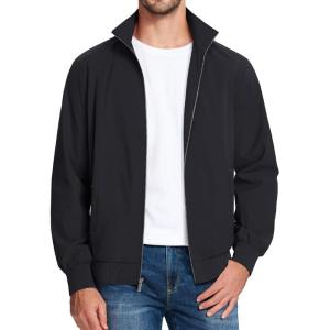 imageMAGCOMSEN Mens Lightweight Bomber Jacket Windproof Water Resistant Zip Up Coat Stand Up Collar Windbreaker with 3 PocketsBlack