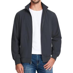 imageMAGCOMSEN Mens Lightweight Bomber Jacket Windproof Water Resistant Zip Up Coat Stand Up Collar Windbreaker with 3 PocketsDark Grey