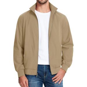 imageMAGCOMSEN Mens Lightweight Bomber Jacket Windproof Water Resistant Zip Up Coat Stand Up Collar Windbreaker with 3 PocketsKhaki