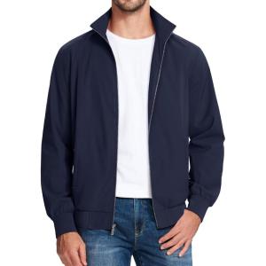 imageMAGCOMSEN Mens Lightweight Bomber Jacket Windproof Water Resistant Zip Up Coat Stand Up Collar Windbreaker with 3 PocketsNavy