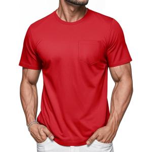 imageMAGCOMSEN Mens Pocket T Shirts Short Sleeve Cotton Moisture Wicking Plain Tshirts Casual Lightweight Summer Basic TeesRedcotton