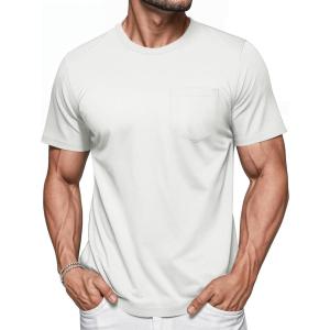 imageMAGCOMSEN Mens Pocket T Shirts Short Sleeve Cotton Moisture Wicking Plain Tshirts Casual Lightweight Summer Basic TeesWhitecotton