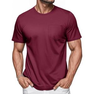 imageMAGCOMSEN Mens Pocket T Shirts Short Sleeve Cotton Moisture Wicking Plain Tshirts Casual Lightweight Summer Basic TeesWine Redcotton