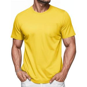 imageMAGCOMSEN Mens Pocket T Shirts Short Sleeve Cotton Moisture Wicking Plain Tshirts Casual Lightweight Summer Basic TeesYellowcotton