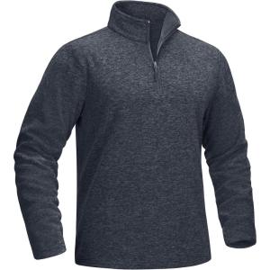 imageMAGCOMSEN Mens Shirts 14 Zip Fleece Pullover MidWeight Long Sleeve Sweatshirts Athletic ShirtsBlack