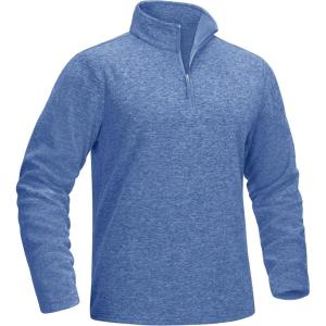 imageMAGCOMSEN Mens Shirts 14 Zip Fleece Pullover MidWeight Long Sleeve Sweatshirts Athletic ShirtsBlue Grey