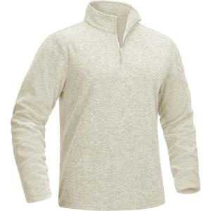 imageMAGCOMSEN Mens Shirts 14 Zip Fleece Pullover MidWeight Long Sleeve Sweatshirts Athletic ShirtsCreamy White