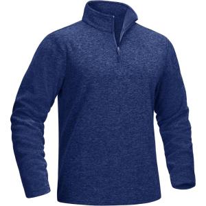 imageMAGCOMSEN Mens Shirts 14 Zip Fleece Pullover MidWeight Long Sleeve Sweatshirts Athletic ShirtsDark Blue