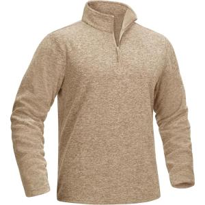 imageMAGCOMSEN Mens Shirts 14 Zip Fleece Pullover MidWeight Long Sleeve Sweatshirts Athletic ShirtsKhaki