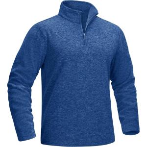 imageMAGCOMSEN Mens Shirts 14 Zip Fleece Pullover MidWeight Long Sleeve Sweatshirts Athletic ShirtsMedium Blue