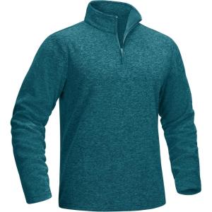 imageMAGCOMSEN Mens Shirts 14 Zip Fleece Pullover MidWeight Long Sleeve Sweatshirts Athletic ShirtsPeacock Blue