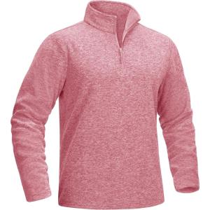 imageMAGCOMSEN Mens Shirts 14 Zip Fleece Pullover MidWeight Long Sleeve Sweatshirts Athletic ShirtsPink