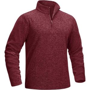 imageMAGCOMSEN Mens Shirts 14 Zip Fleece Pullover MidWeight Long Sleeve Sweatshirts Athletic ShirtsWine Red