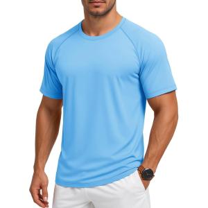 imageMAGCOMSEN Mens Short Sleeve UPF 50 Sun Protection Shirts Quick Dry Athletic TShirt Hiking Running Swimming Rash GuardBlue