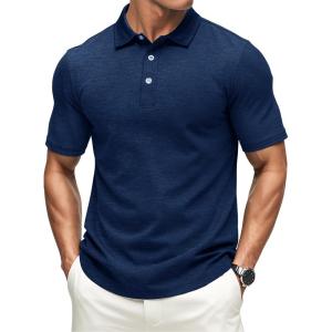 imageMAGCOMSEN Mens ShortSleeve PoloGolf Shirts for Men 3Button Moisture WickingAthletic Outdoor Collared TShirtDark Blue