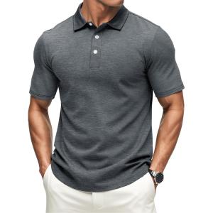 imageMAGCOMSEN Mens ShortSleeve PoloGolf Shirts for Men 3Button Moisture WickingAthletic Outdoor Collared TShirtDark Grey