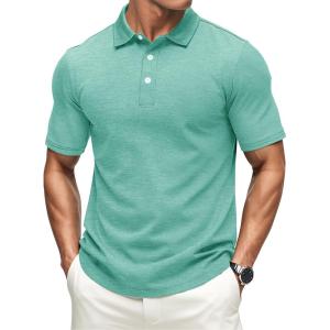 imageMAGCOMSEN Mens ShortSleeve PoloGolf Shirts for Men 3Button Moisture WickingAthletic Outdoor Collared TShirtLight Green