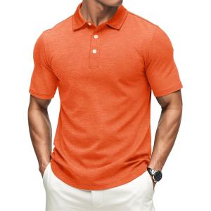imageMAGCOMSEN Mens ShortSleeve PoloGolf Shirts for Men 3Button Moisture WickingAthletic Outdoor Collared TShirtOrange