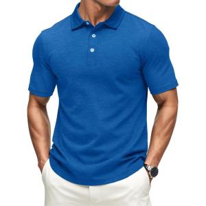 imageMAGCOMSEN Mens ShortSleeve PoloGolf Shirts for Men 3Button Moisture WickingAthletic Outdoor Collared TShirtSea Blue