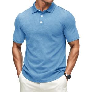 imageMAGCOMSEN Mens ShortSleeve PoloGolf Shirts for Men 3Button Moisture WickingAthletic Outdoor Collared TShirtSky Blue