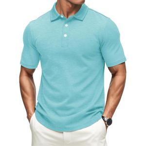 imageMAGCOMSEN Mens ShortSleeve PoloGolf Shirts for Men 3Button Moisture WickingAthletic Outdoor Collared TShirtWater Blue