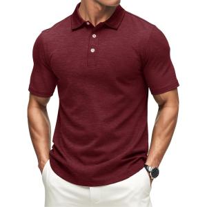 imageMAGCOMSEN Mens ShortSleeve PoloGolf Shirts for Men 3Button Moisture WickingAthletic Outdoor Collared TShirtWine Red