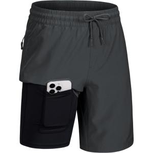 imageMAGCOMSEN Mens Swim Trunks with Compression Liner 9quot Quick Dry Beach Shorts with Zipper PocketsDark Grey