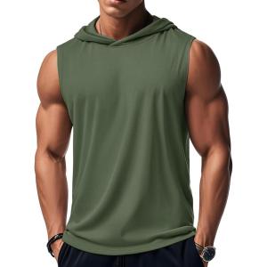imageMAGCOMSEN Mens Tank Top Sleeveless Hoodie Cotton TShirt Summer Casual Shirt Muscle TeeArmy Green