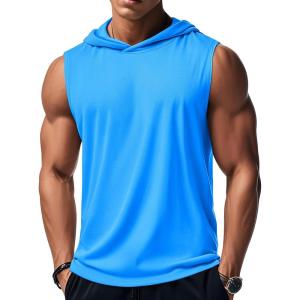 imageMAGCOMSEN Mens Tank Top Sleeveless Hoodie Cotton TShirt Summer Casual Shirt Muscle TeeAzure
