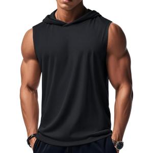 imageMAGCOMSEN Mens Tank Top Sleeveless Hoodie Cotton TShirt Summer Casual Shirt Muscle TeeBlack