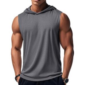 imageMAGCOMSEN Mens Tank Top Sleeveless Hoodie Cotton TShirt Summer Casual Shirt Muscle TeeDark Grey