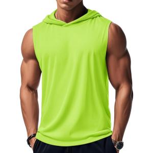 imageMAGCOMSEN Mens Tank Top Sleeveless Hoodie Cotton TShirt Summer Casual Shirt Muscle TeeFluorescent Green
