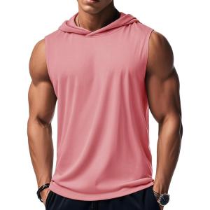 imageMAGCOMSEN Mens Tank Top Sleeveless Hoodie Cotton TShirt Summer Casual Shirt Muscle TeeGrey Pink