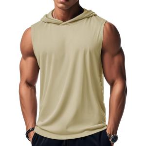 imageMAGCOMSEN Mens Tank Top Sleeveless Hoodie Cotton TShirt Summer Casual Shirt Muscle TeeKhaki